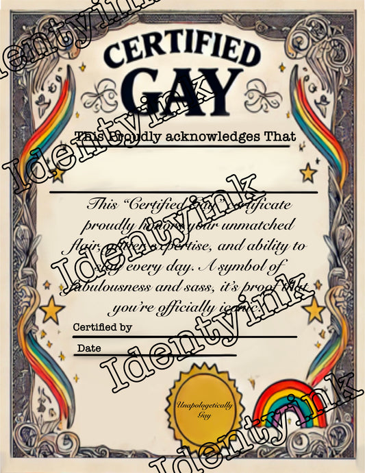 Gay Certificate Framed